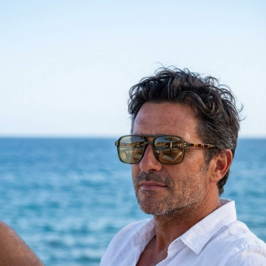 Man wearing St Barts+ Safari Polarised sunglasses